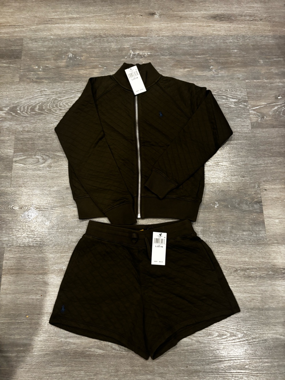 Polo by Ralph Lauren Black Quilted Bomber Jacket & Shorts Set